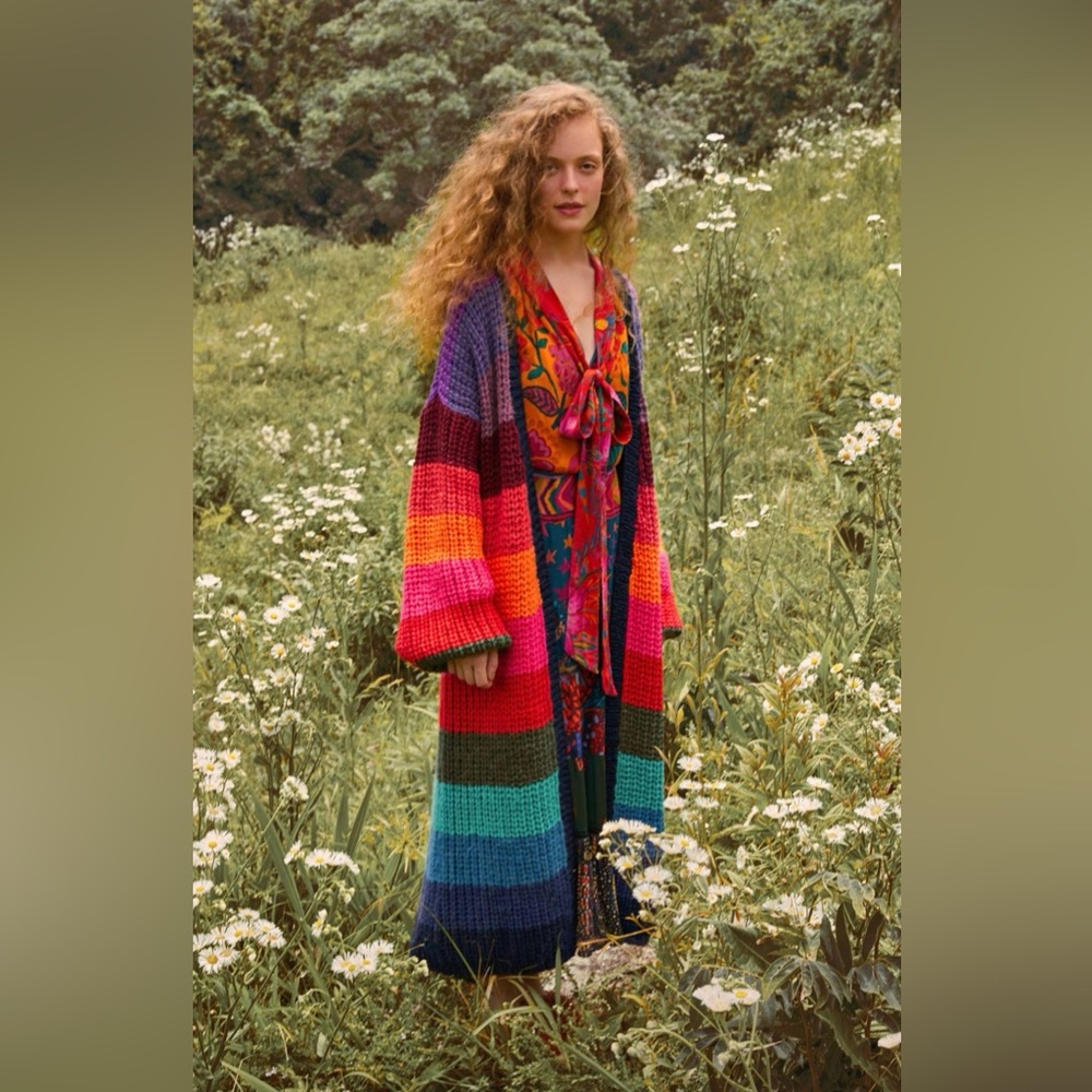 Farm Rio Oversized Rainbow Stripes
Midi Cardigan Women's Sweater